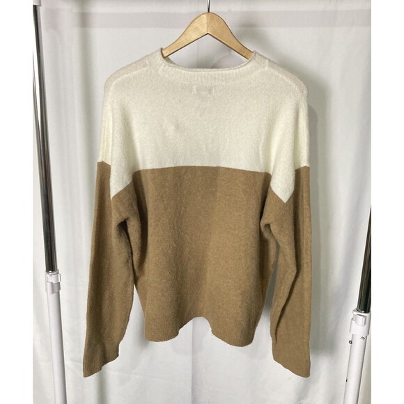 J.Crew Sweater Womens Large Color Block Crew Neck Extra Soft Knit Tan Ivory EUC - Picture 3 of 6